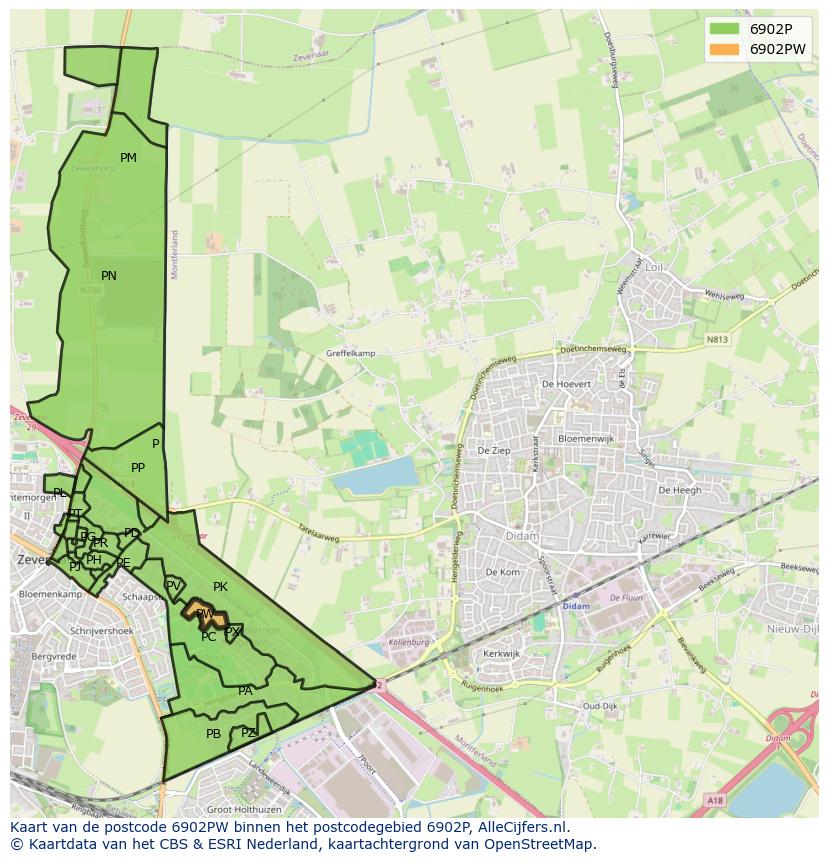 Afbeelding van het postcodegebied 6902 PW op de kaart.
