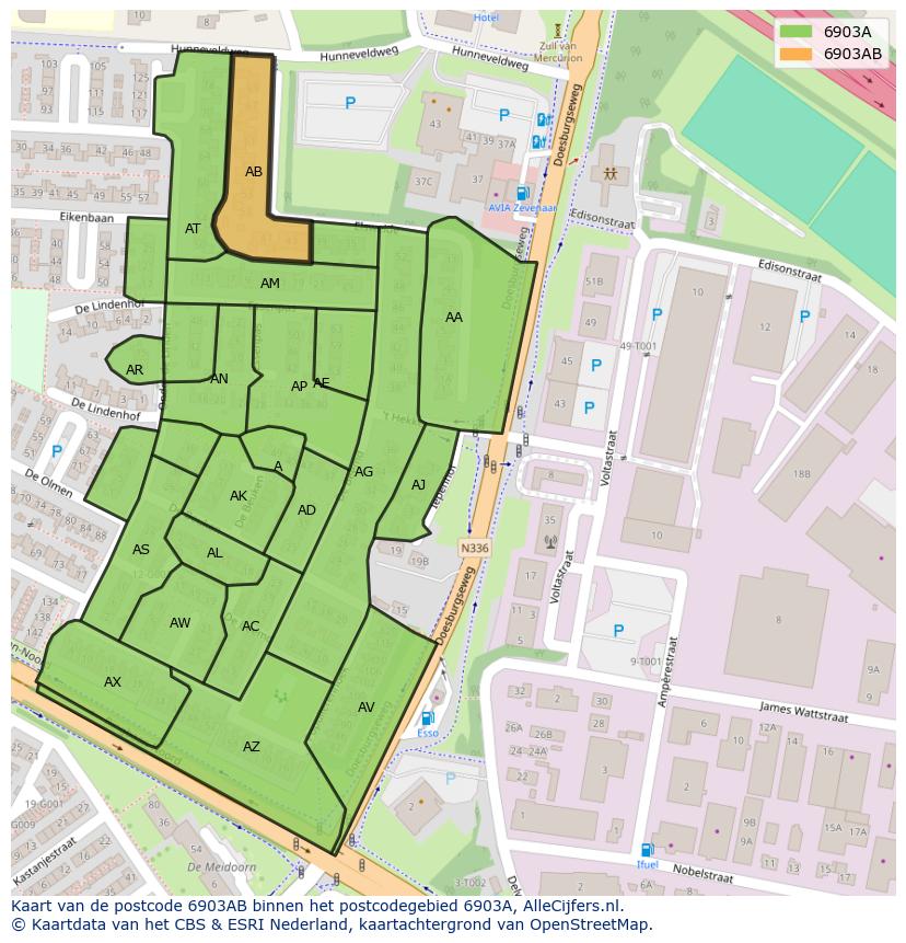 Afbeelding van het postcodegebied 6903 AB op de kaart.