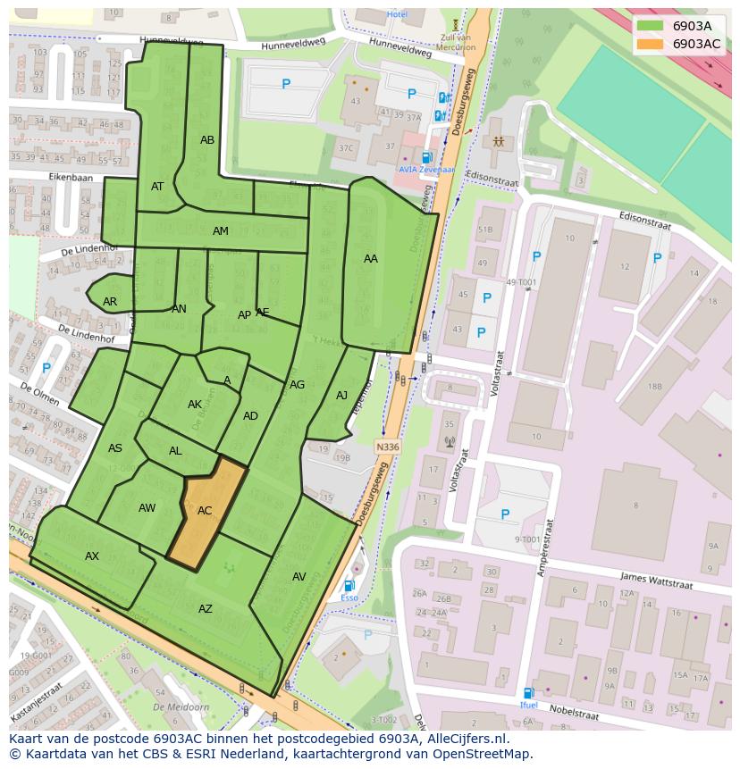 Afbeelding van het postcodegebied 6903 AC op de kaart.