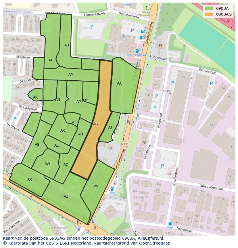 Afbeelding van het postcodegebied 6903 AG op de kaart.