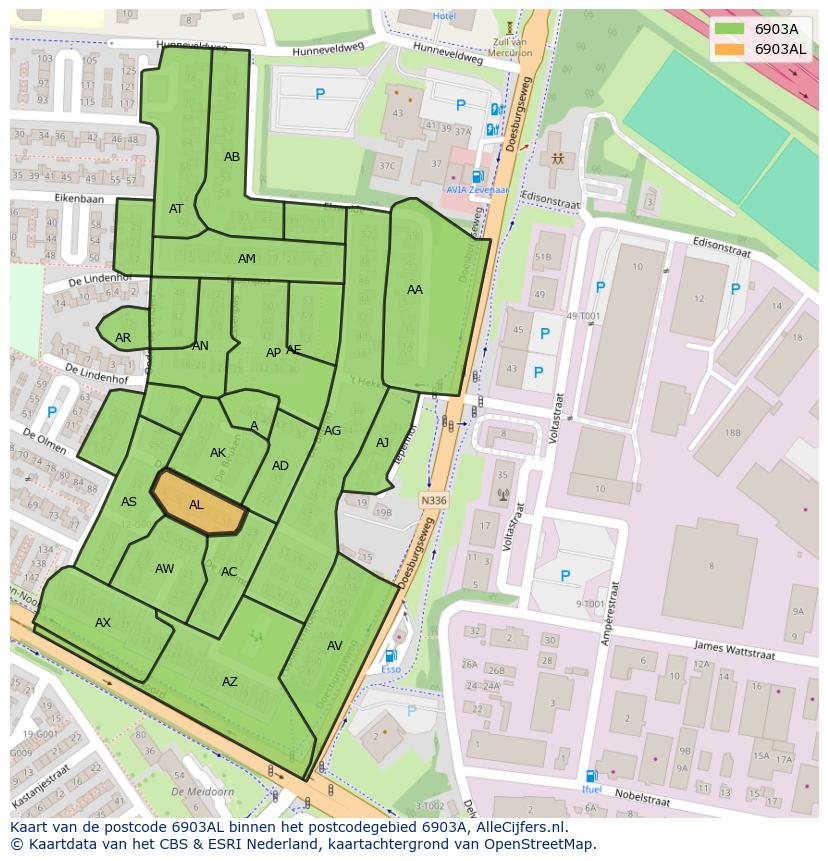 Afbeelding van het postcodegebied 6903 AL op de kaart.