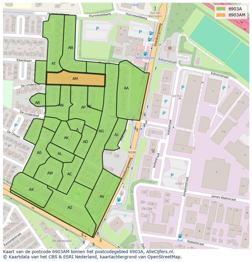Afbeelding van het postcodegebied 6903 AM op de kaart.