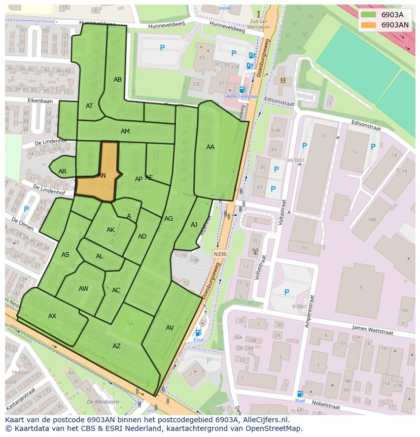 Afbeelding van het postcodegebied 6903 AN op de kaart.