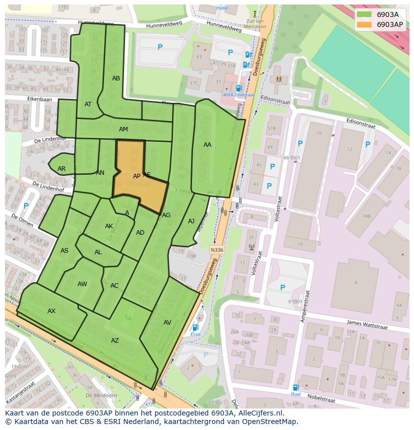 Afbeelding van het postcodegebied 6903 AP op de kaart.