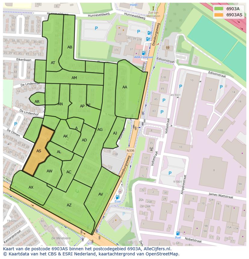Afbeelding van het postcodegebied 6903 AS op de kaart.