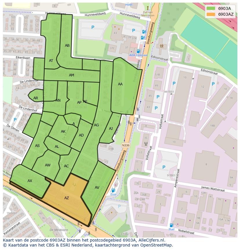 Afbeelding van het postcodegebied 6903 AZ op de kaart.