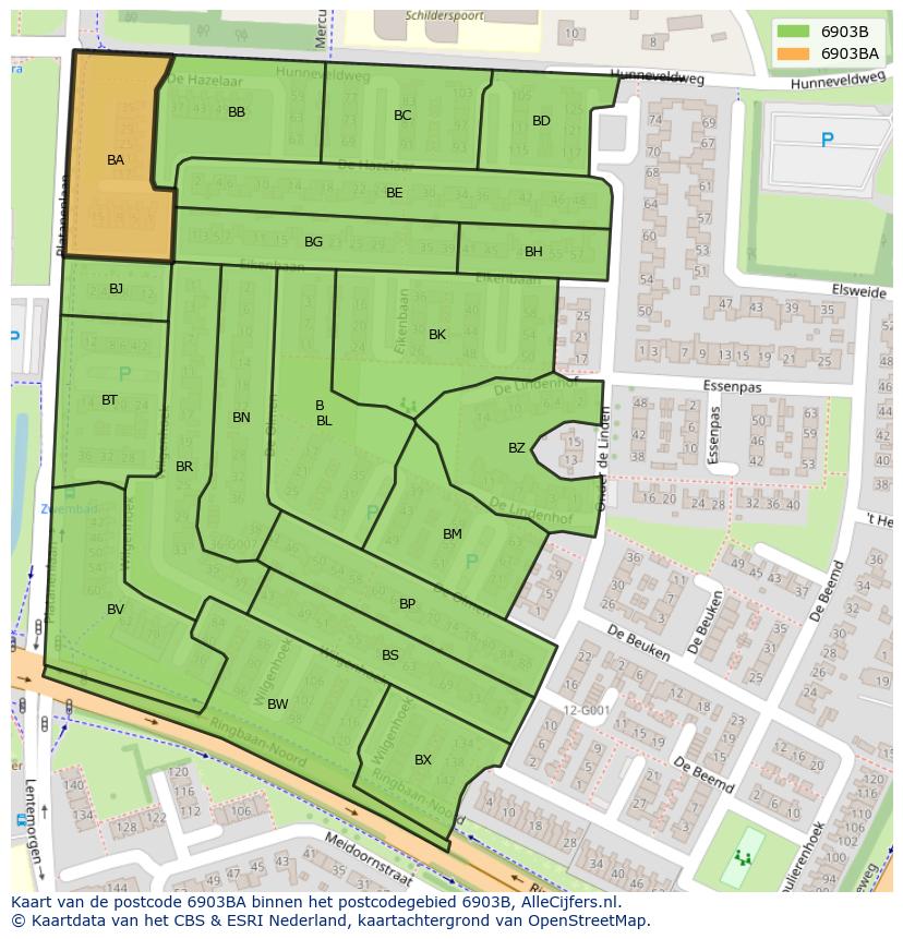 Afbeelding van het postcodegebied 6903 BA op de kaart.