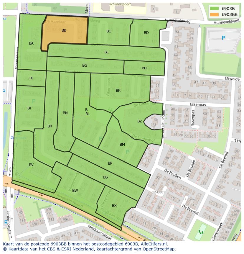 Afbeelding van het postcodegebied 6903 BB op de kaart.