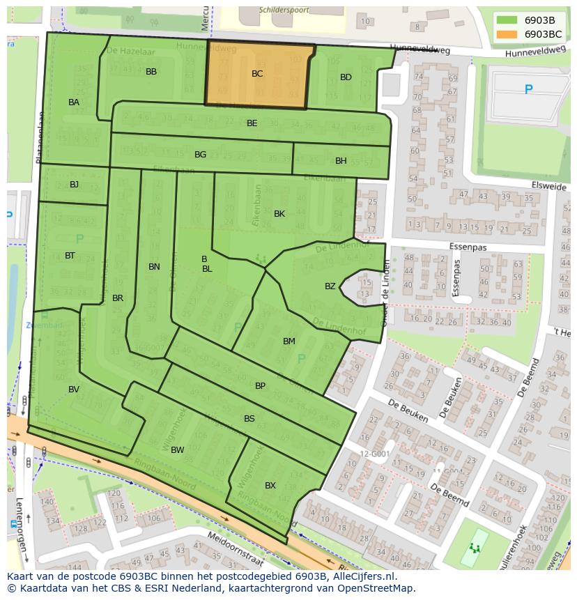 Afbeelding van het postcodegebied 6903 BC op de kaart.