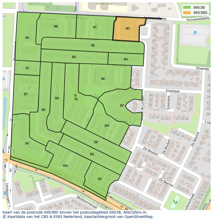 Afbeelding van het postcodegebied 6903 BD op de kaart.
