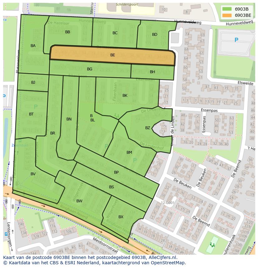 Afbeelding van het postcodegebied 6903 BE op de kaart.