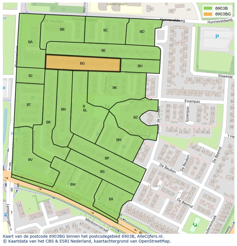 Afbeelding van het postcodegebied 6903 BG op de kaart.