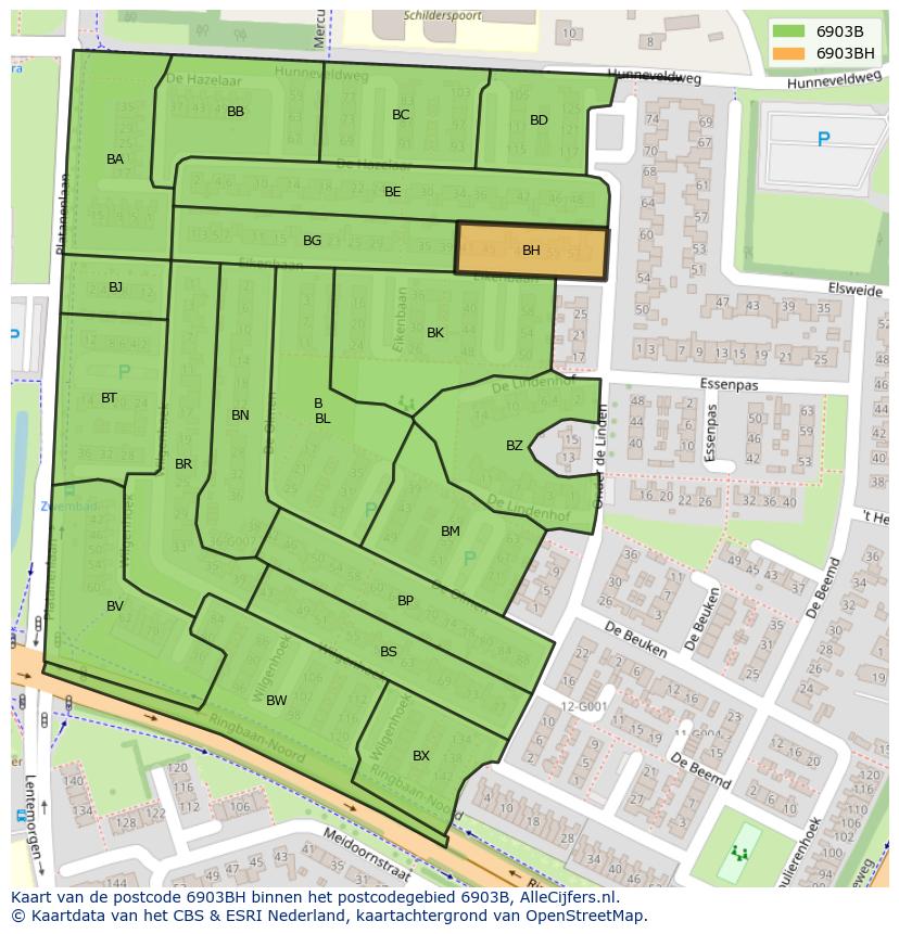Afbeelding van het postcodegebied 6903 BH op de kaart.