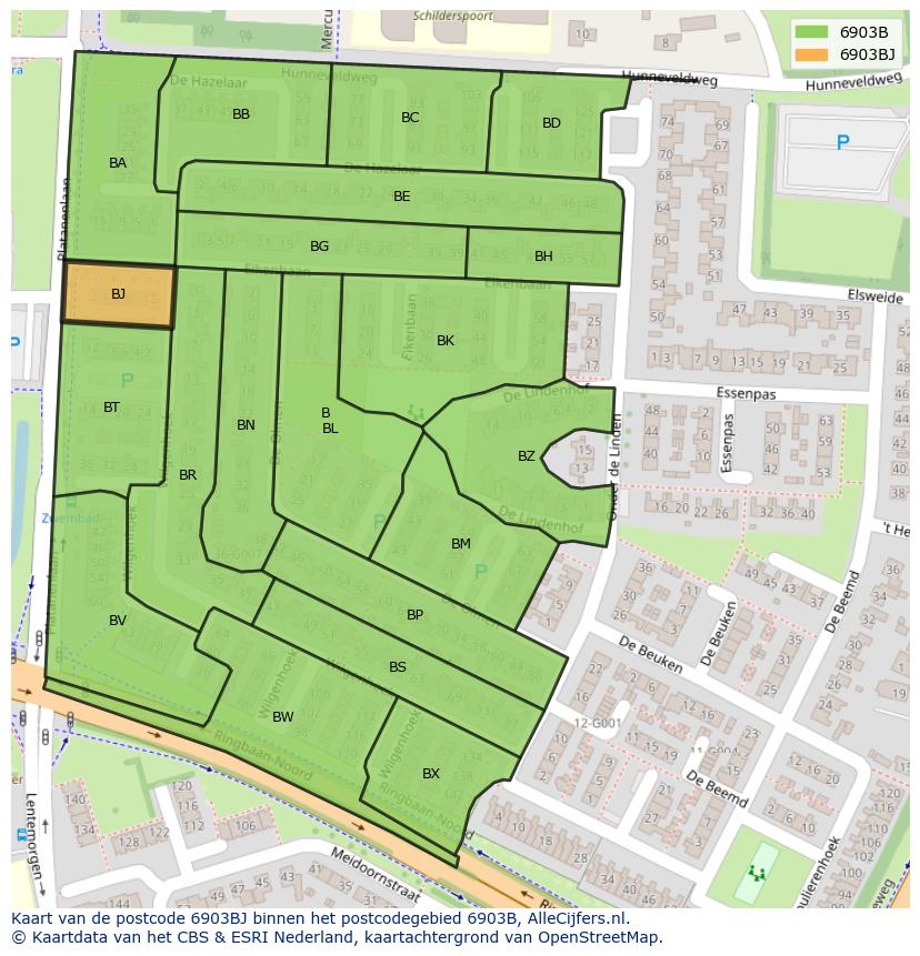 Afbeelding van het postcodegebied 6903 BJ op de kaart.