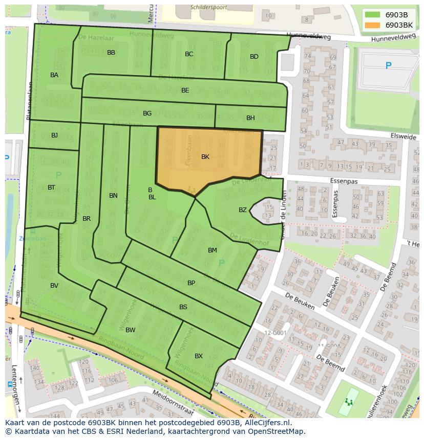 Afbeelding van het postcodegebied 6903 BK op de kaart.
