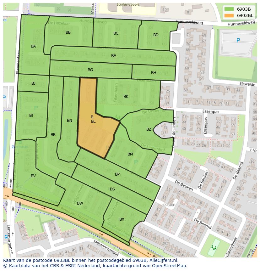 Afbeelding van het postcodegebied 6903 BL op de kaart.