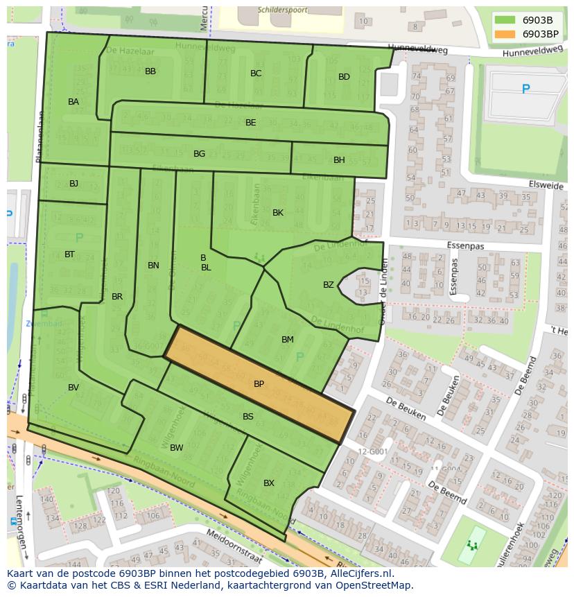 Afbeelding van het postcodegebied 6903 BP op de kaart.
