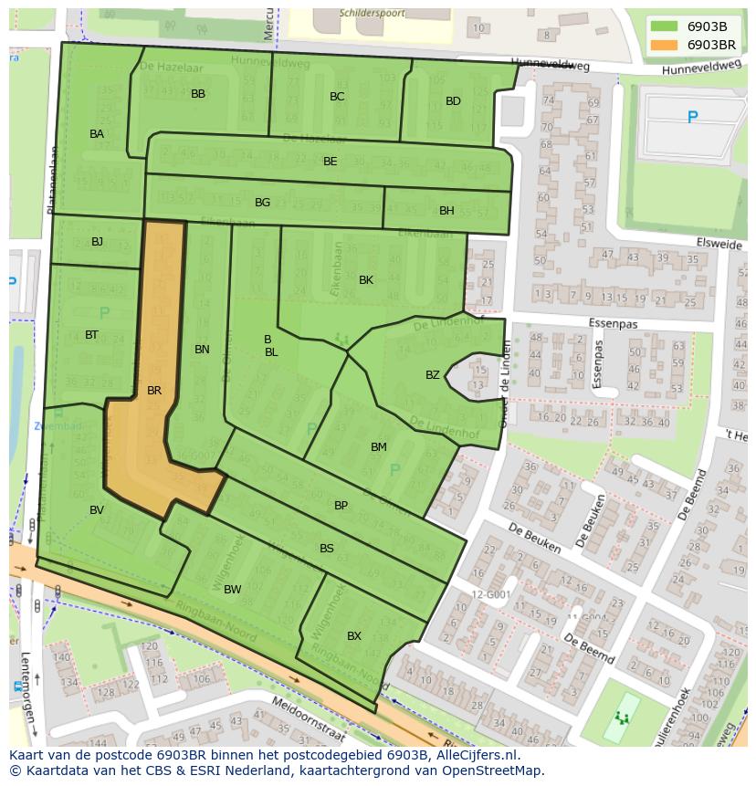 Afbeelding van het postcodegebied 6903 BR op de kaart.