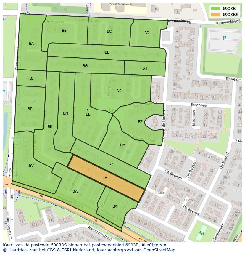 Afbeelding van het postcodegebied 6903 BS op de kaart.
