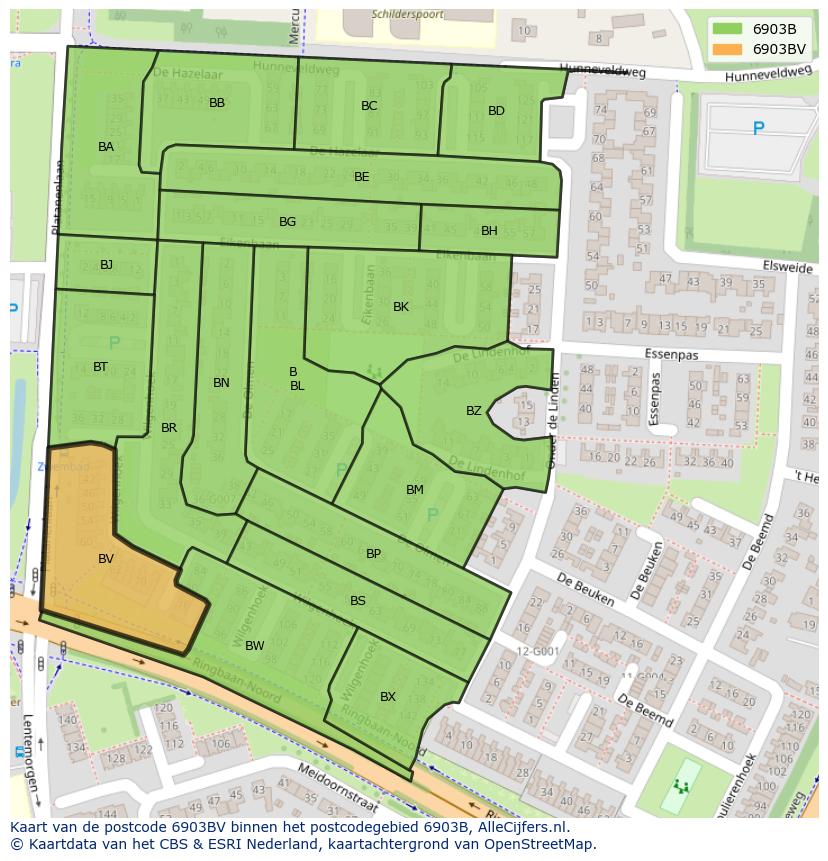 Afbeelding van het postcodegebied 6903 BV op de kaart.