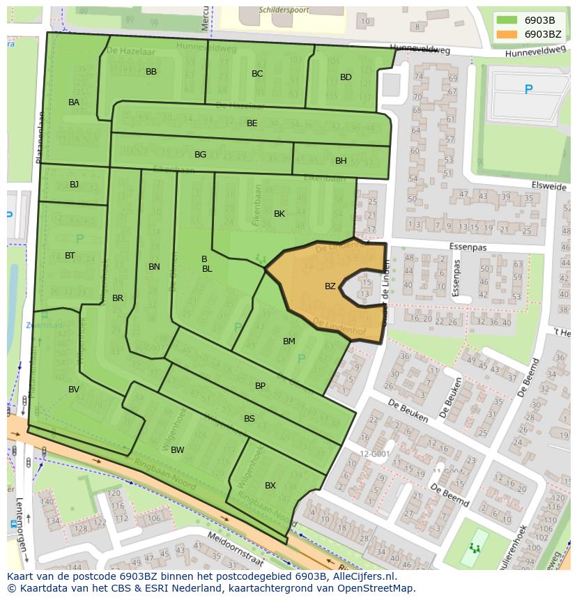 Afbeelding van het postcodegebied 6903 BZ op de kaart.