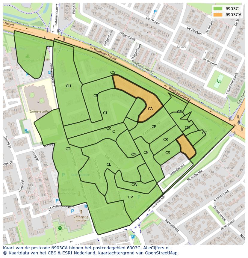 Afbeelding van het postcodegebied 6903 CA op de kaart.
