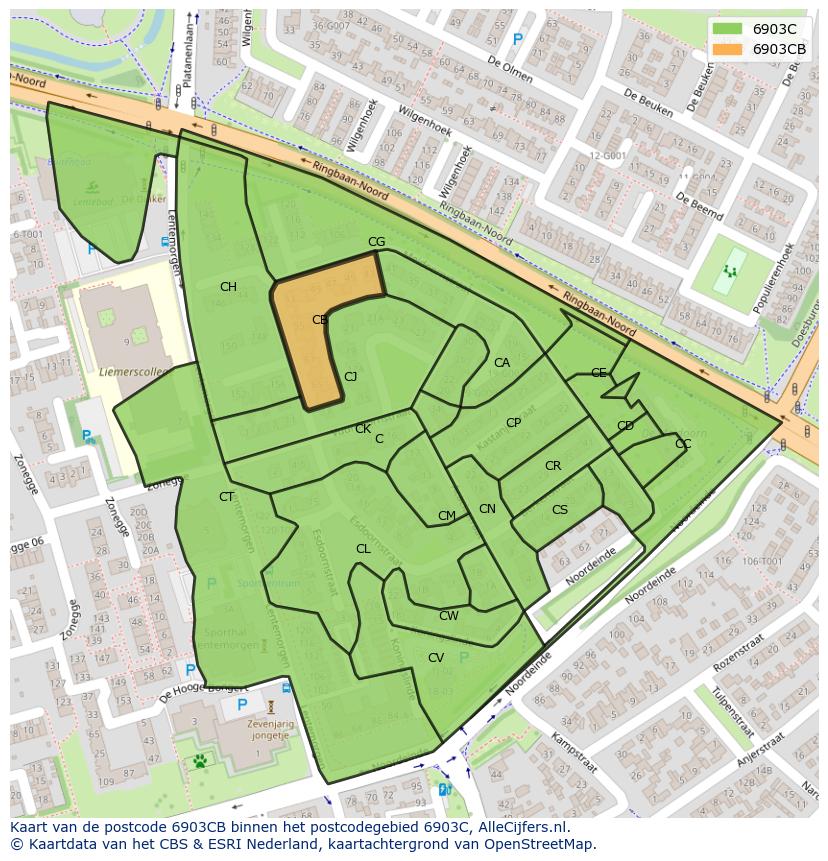 Afbeelding van het postcodegebied 6903 CB op de kaart.