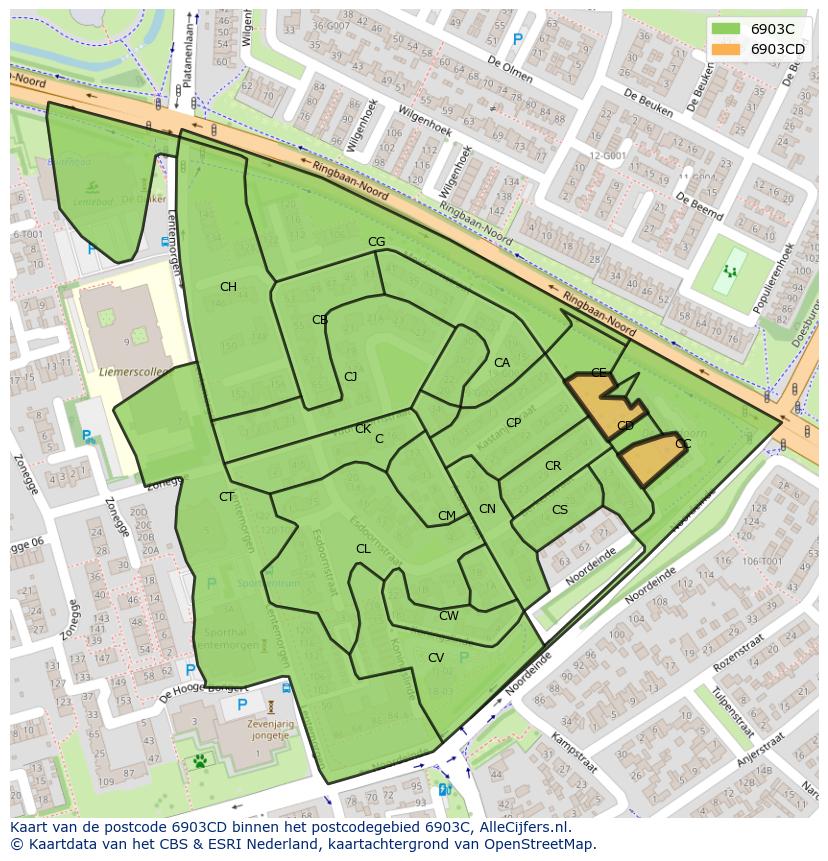 Afbeelding van het postcodegebied 6903 CD op de kaart.