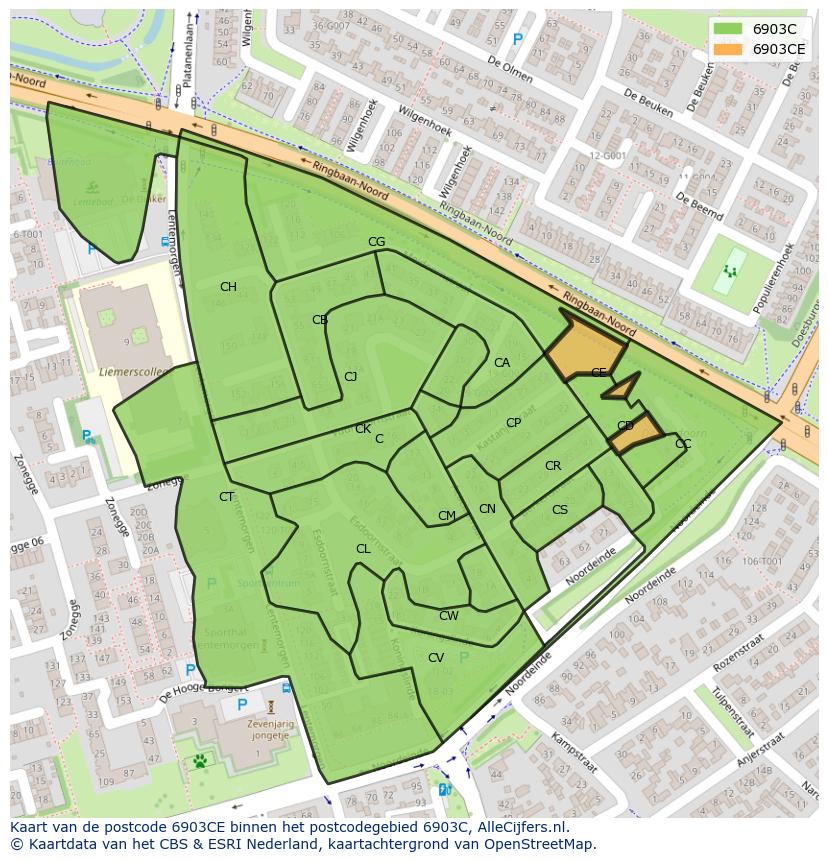 Afbeelding van het postcodegebied 6903 CE op de kaart.