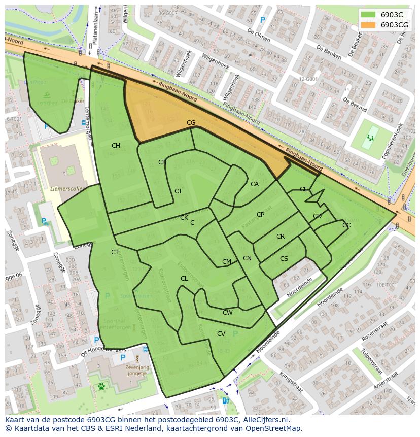 Afbeelding van het postcodegebied 6903 CG op de kaart.