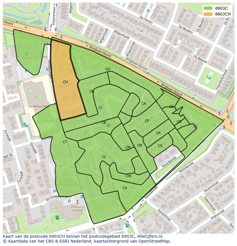 Afbeelding van het postcodegebied 6903 CH op de kaart.