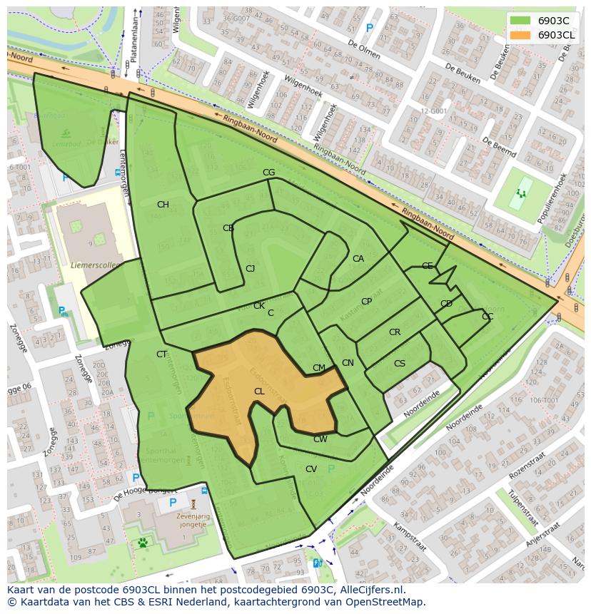Afbeelding van het postcodegebied 6903 CL op de kaart.