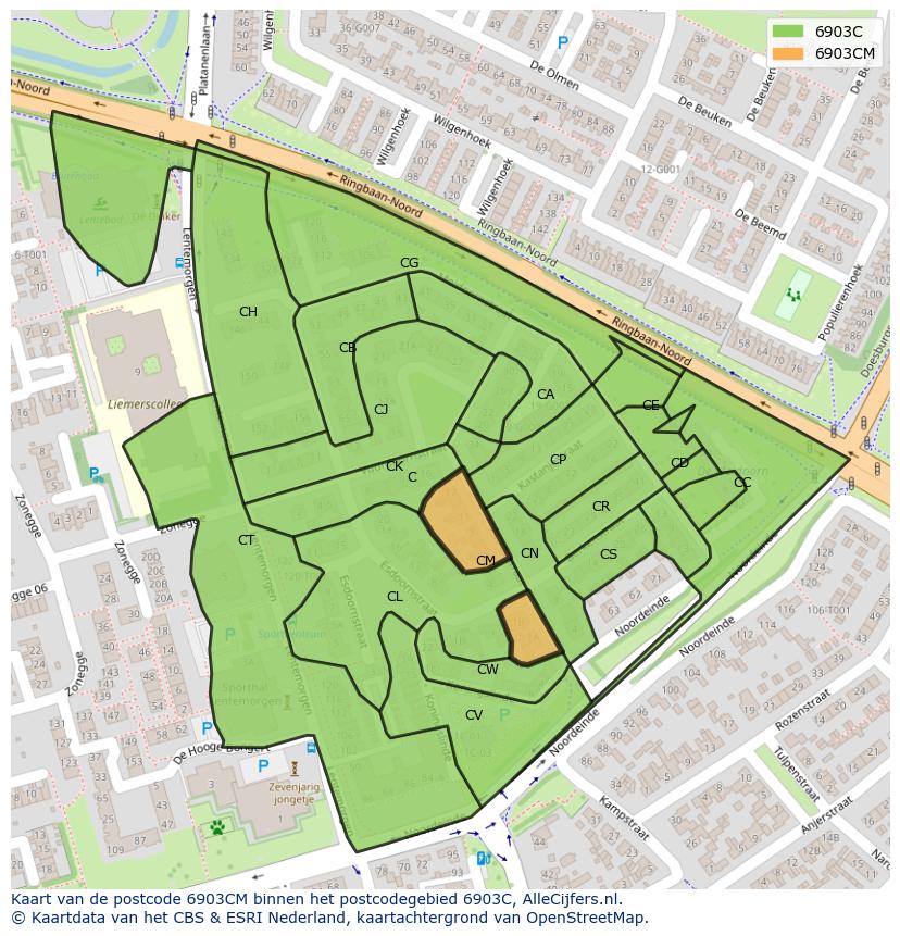 Afbeelding van het postcodegebied 6903 CM op de kaart.