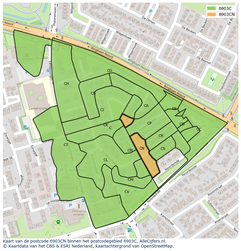 Afbeelding van het postcodegebied 6903 CN op de kaart.