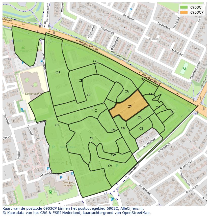 Afbeelding van het postcodegebied 6903 CP op de kaart.