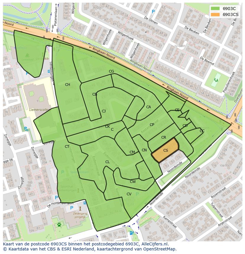 Afbeelding van het postcodegebied 6903 CS op de kaart.