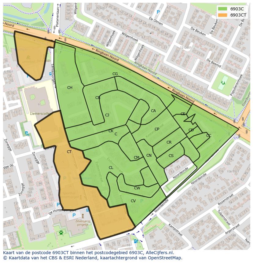 Afbeelding van het postcodegebied 6903 CT op de kaart.