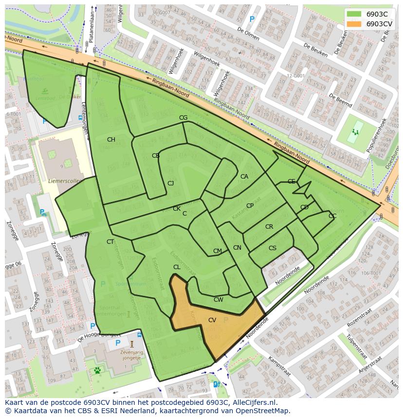 Afbeelding van het postcodegebied 6903 CV op de kaart.