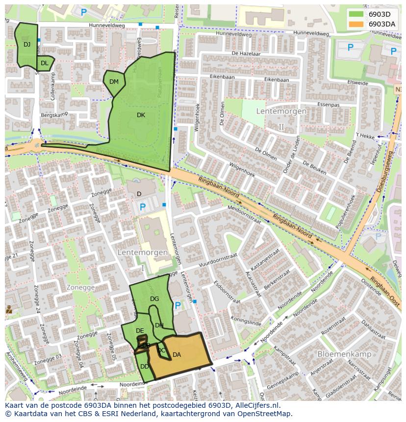 Afbeelding van het postcodegebied 6903 DA op de kaart.