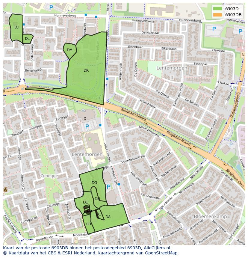 Afbeelding van het postcodegebied 6903 DB op de kaart.