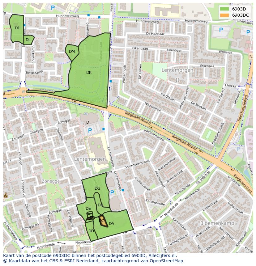 Afbeelding van het postcodegebied 6903 DC op de kaart.