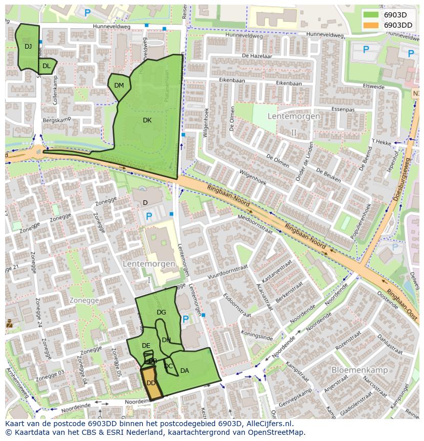Afbeelding van het postcodegebied 6903 DD op de kaart.