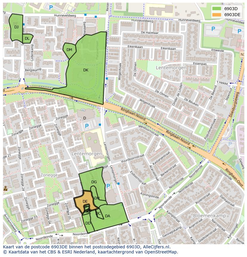 Afbeelding van het postcodegebied 6903 DE op de kaart.