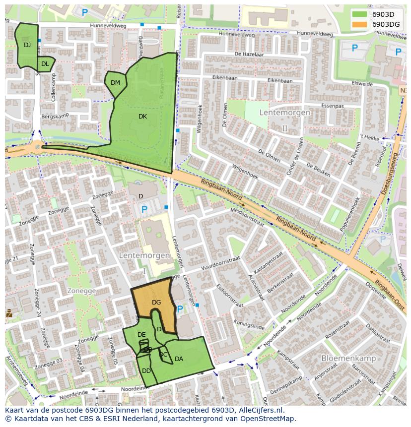 Afbeelding van het postcodegebied 6903 DG op de kaart.