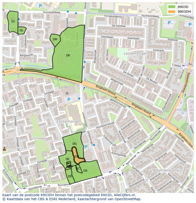 Afbeelding van het postcodegebied 6903 DH op de kaart.