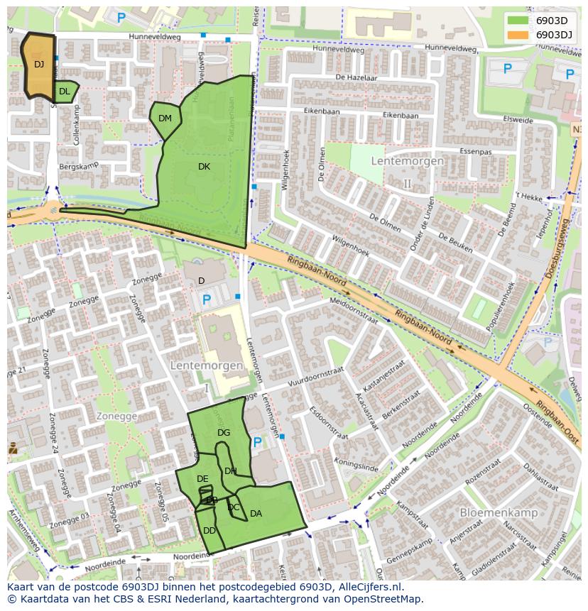 Afbeelding van het postcodegebied 6903 DJ op de kaart.