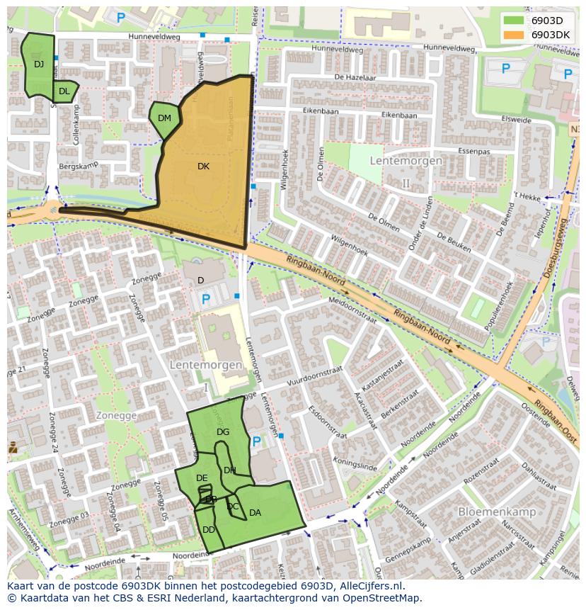 Afbeelding van het postcodegebied 6903 DK op de kaart.