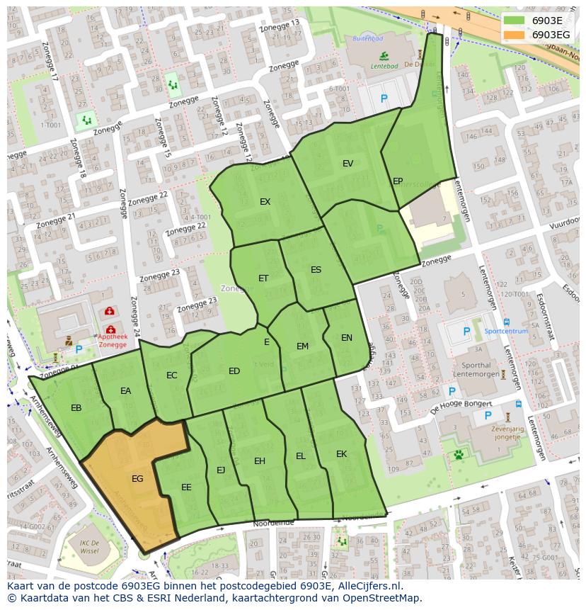 Afbeelding van het postcodegebied 6903 EG op de kaart.