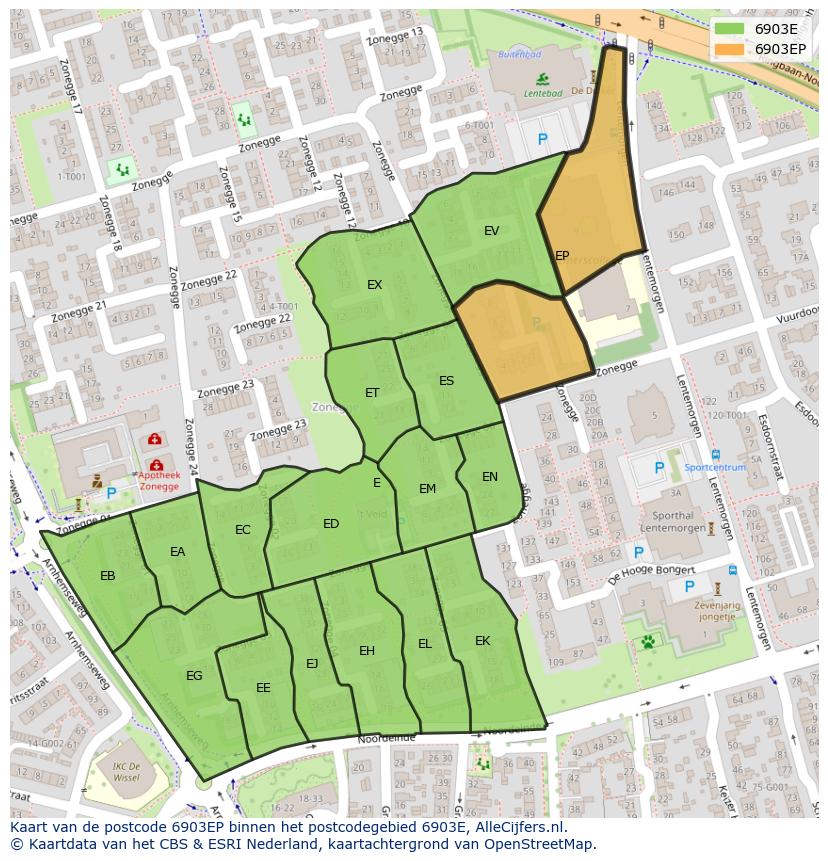 Afbeelding van het postcodegebied 6903 EP op de kaart.