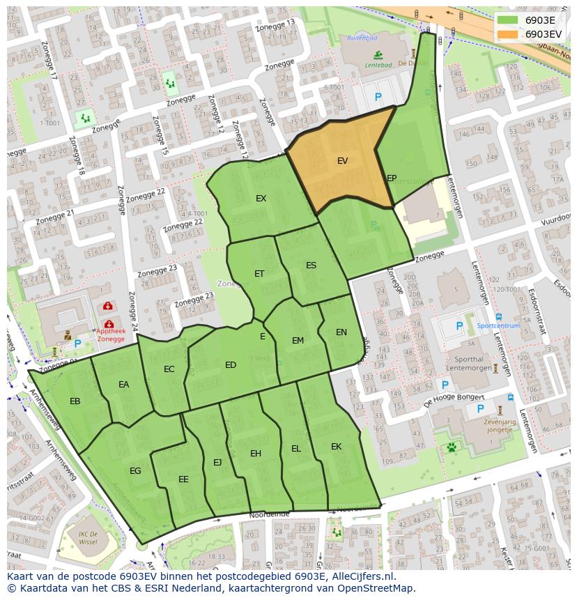 Afbeelding van het postcodegebied 6903 EV op de kaart.